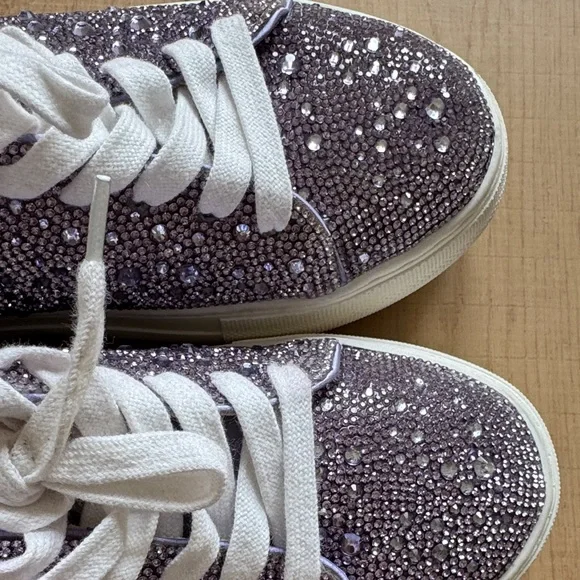 Betsey Johnson Sidny Lace-Up Rhinestone Platform Sneakers size 8M Purple - Picture 5 of 7